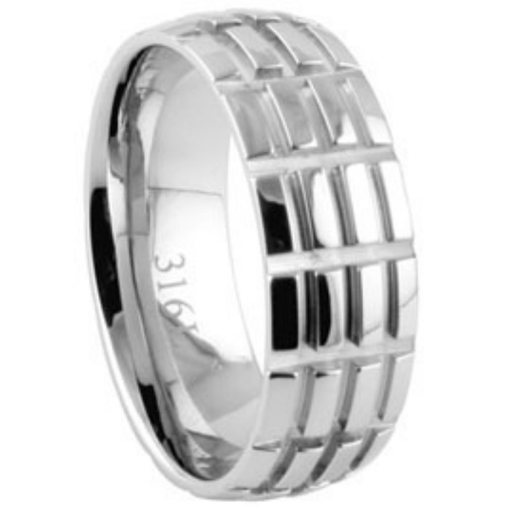 Hatch Mark Wedding Ring (8mm) - 316L Stainless Steel Ring